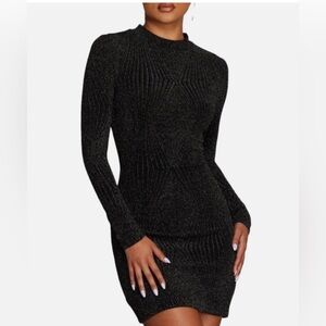 Ladies Windsor Diamond Mock Nexk Mini Dress/ black sparkle stretch/ size Large
